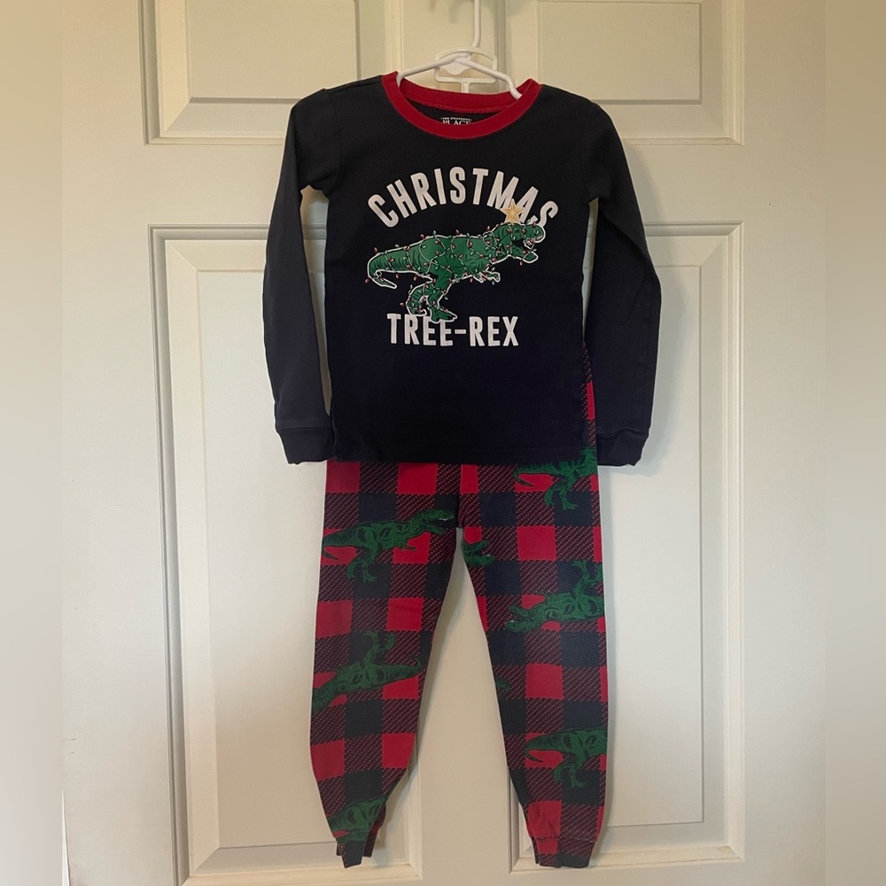 The Children's Place Christmas Tree-Rex Pajama Set - Blue and Red